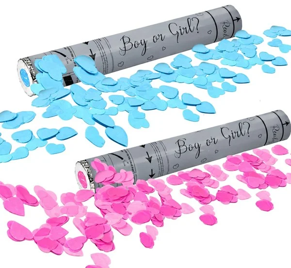 Large 60cm blue or pink confetti cannon for a gender reveal